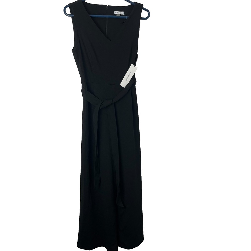 calvin klein jumper womens 8 wide leg cropped belted vneck flowy zip back summer